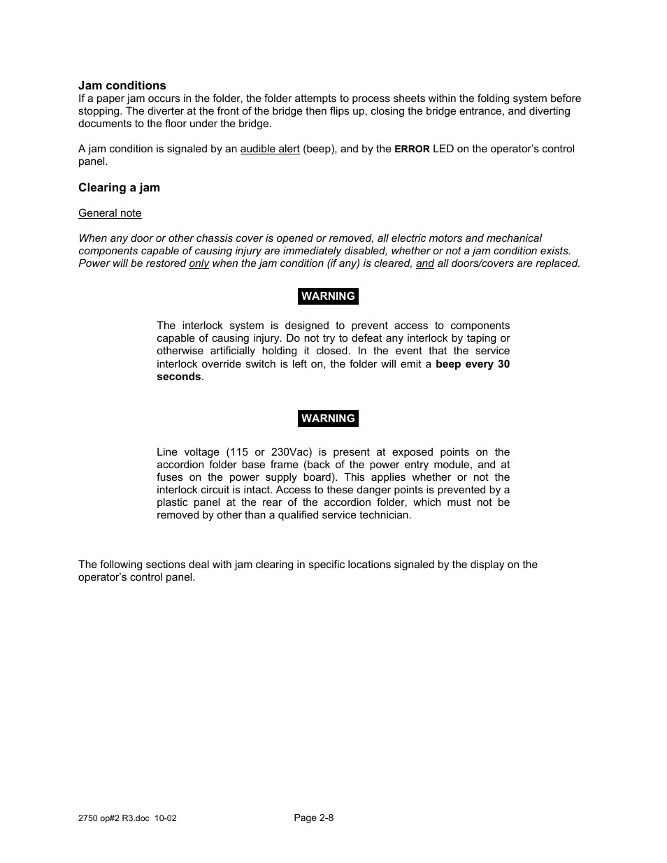 Jam conditions | Xerox 2750 User Manual | Page 21 / 43