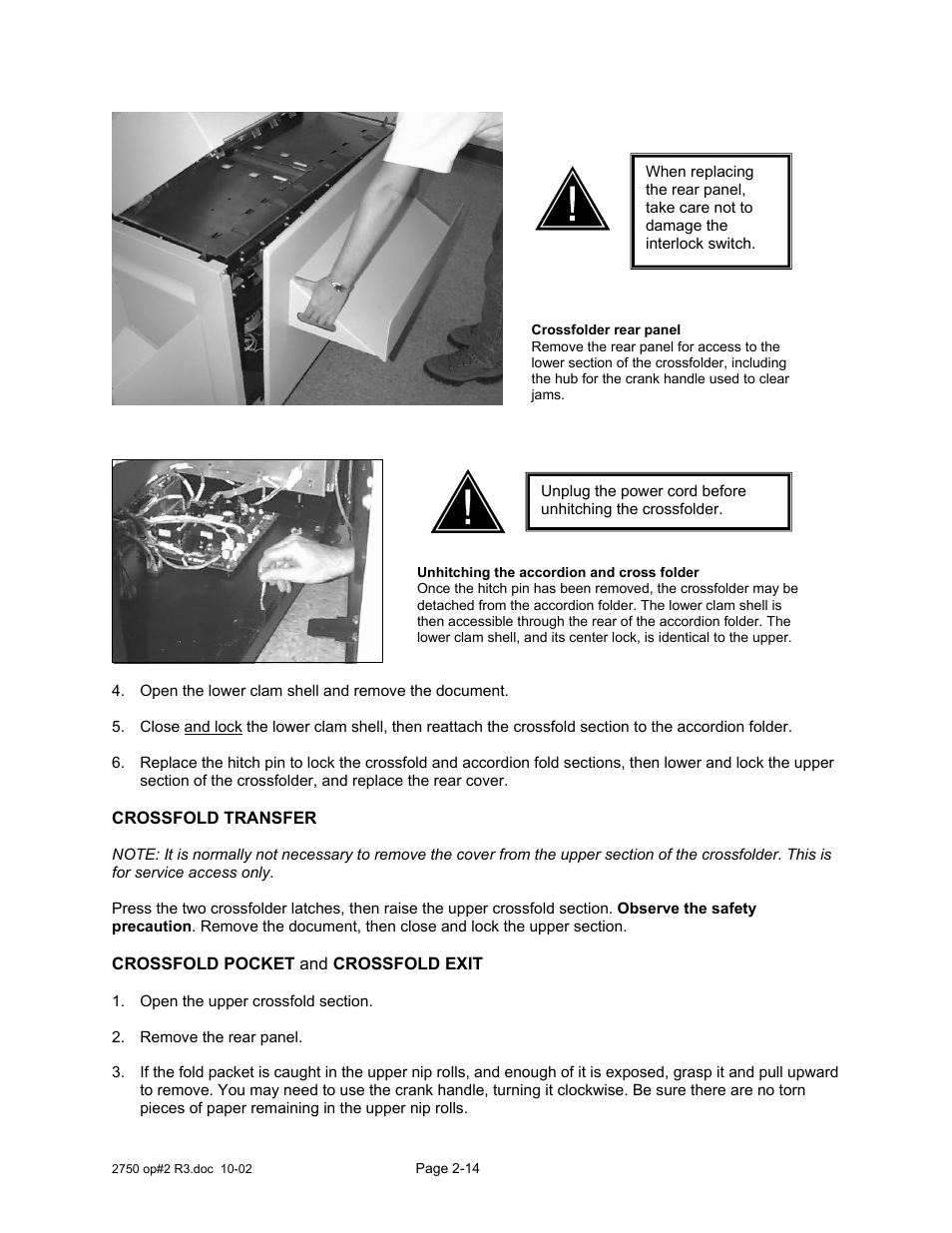 Crossfold transfer, Crossfold pocket and crossfold exit | Xerox 2750 User Manual | Page 27 / 43