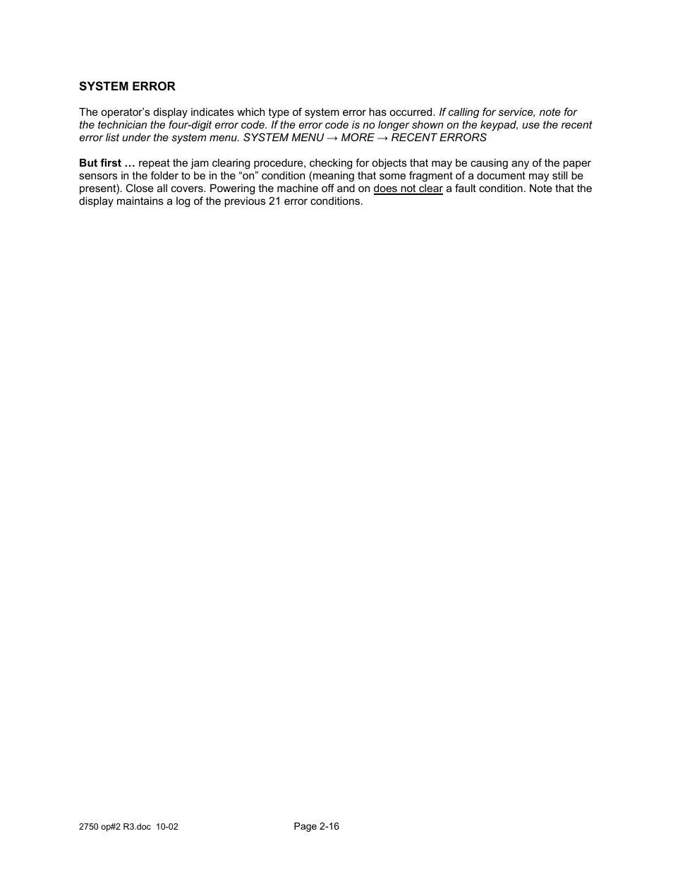 System error | Xerox 2750 User Manual | Page 29 / 43