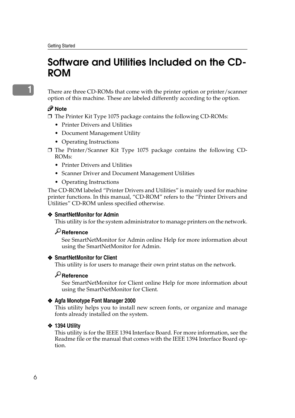 Software and utilities included on the cd-rom, 1software and utilities included on the cd- rom | Xerox 1075 User Manual | Page 12 / 64