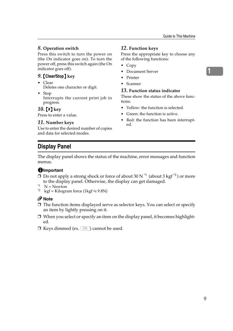 Display panel | Xerox 1075 User Manual | Page 15 / 64