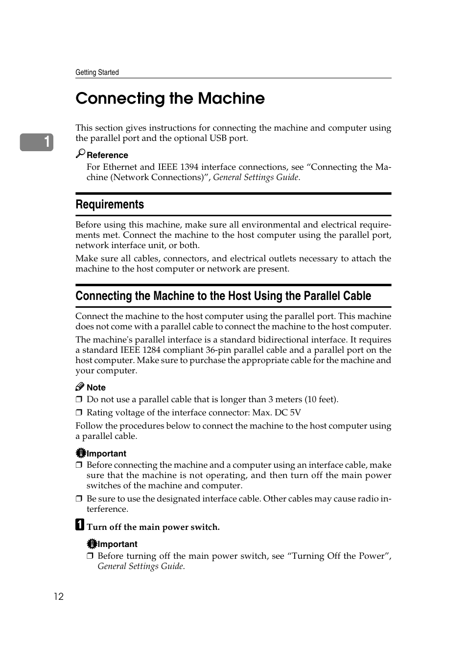 Connecting the machine, 1connecting the machine, Requirements | Xerox 1075 User Manual | Page 18 / 64