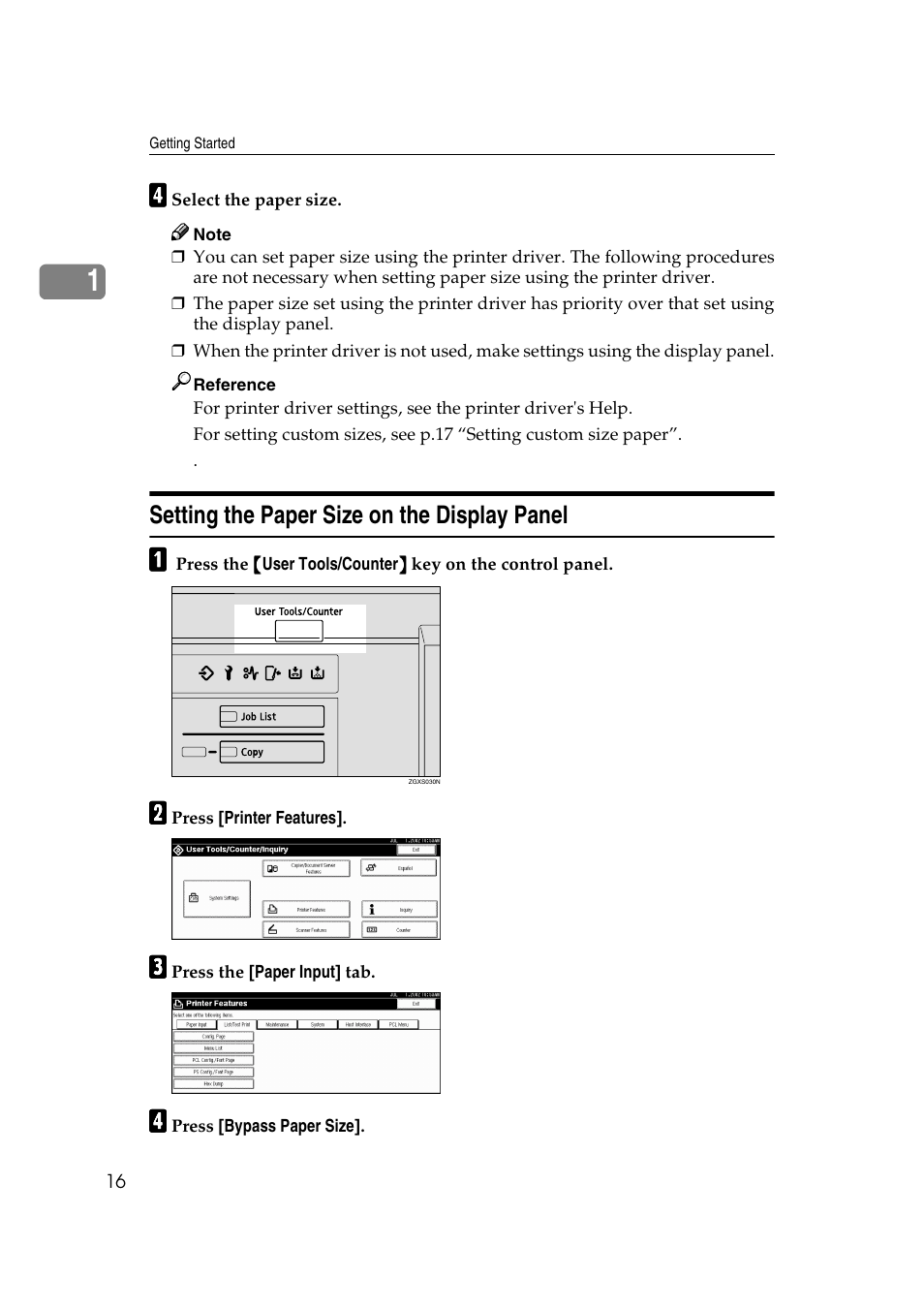 Setting the paper size on the display panel | Xerox 1075 User Manual | Page 22 / 64