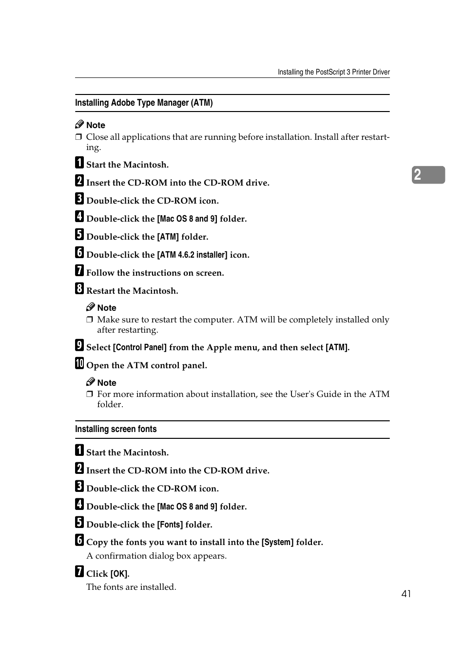 P.41 “installing adobe type manager (atm), P.41 “installing screen fonts | Xerox 1075 User Manual | Page 47 / 64