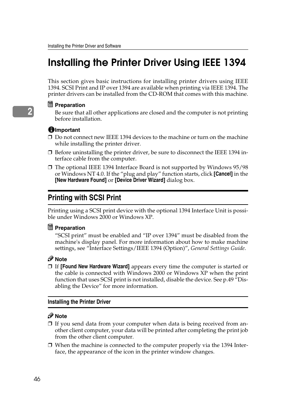 Installing the printer driver using ieee 1394, Printing with scsi print | Xerox 1075 User Manual | Page 52 / 64