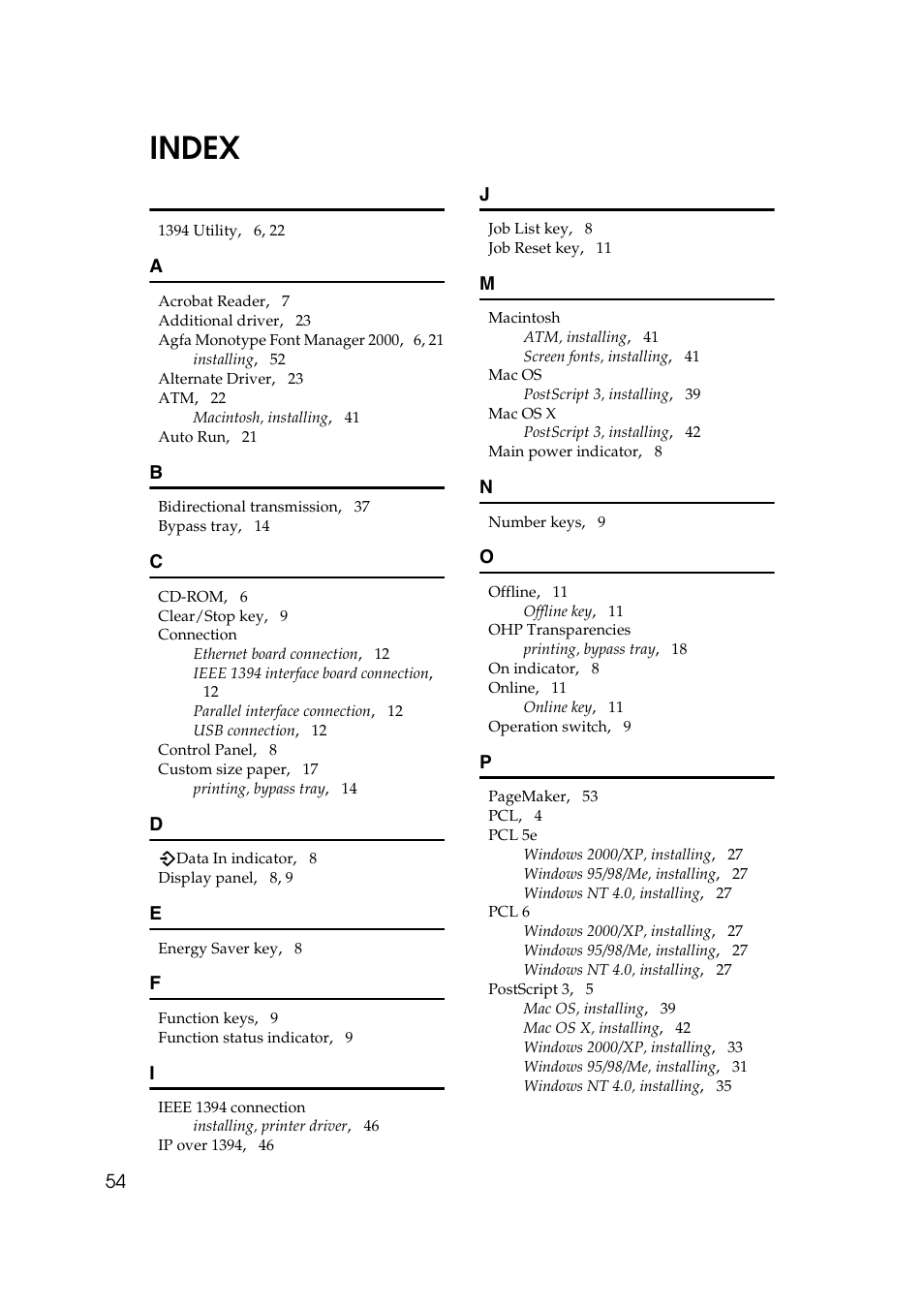 Index | Xerox 1075 User Manual | Page 60 / 64