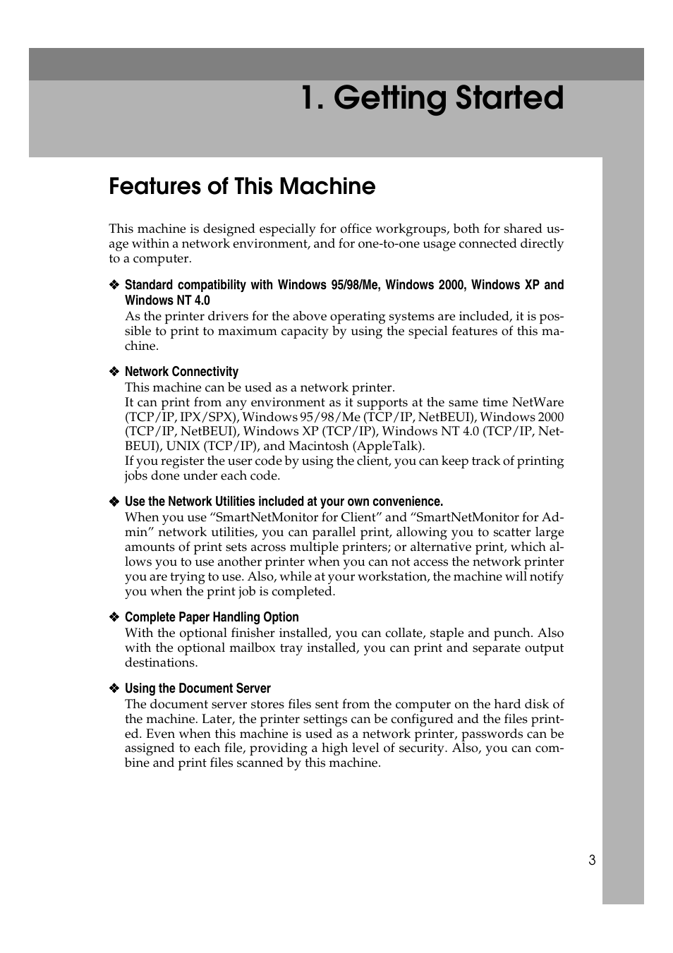 Getting started, Features of this machine | Xerox 1075 User Manual | Page 9 / 64
