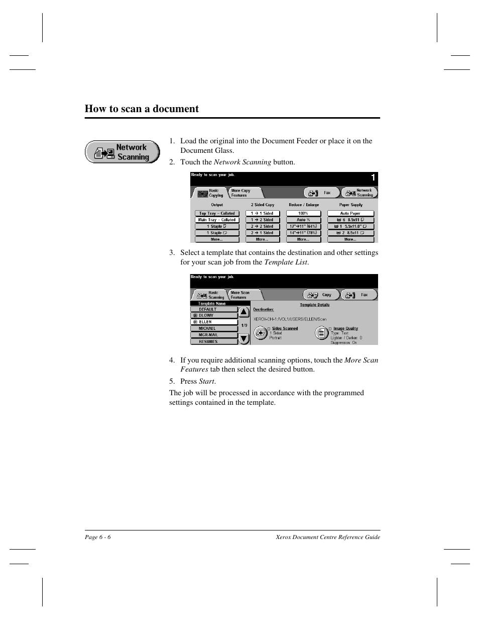 How to scan a document | Xerox 470 User Manual | Page 108 / 326