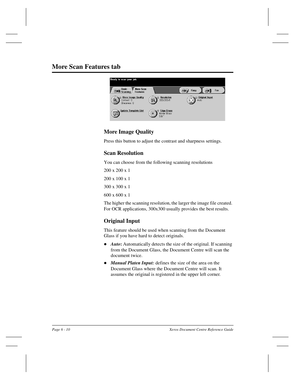 More scan features tab | Xerox 470 User Manual | Page 112 / 326