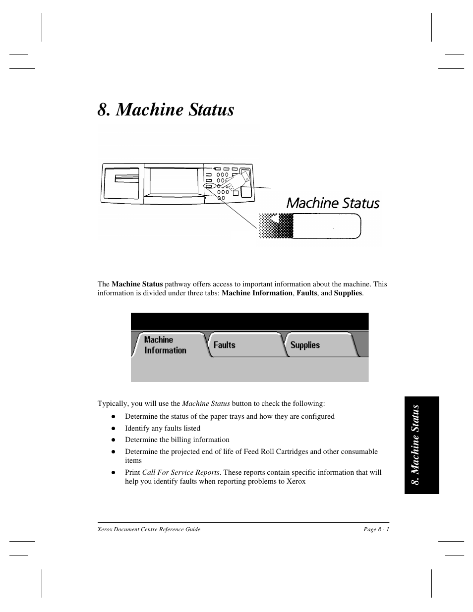 Machine status, Ma chi n e st atus | Xerox 470 User Manual | Page 125 / 326