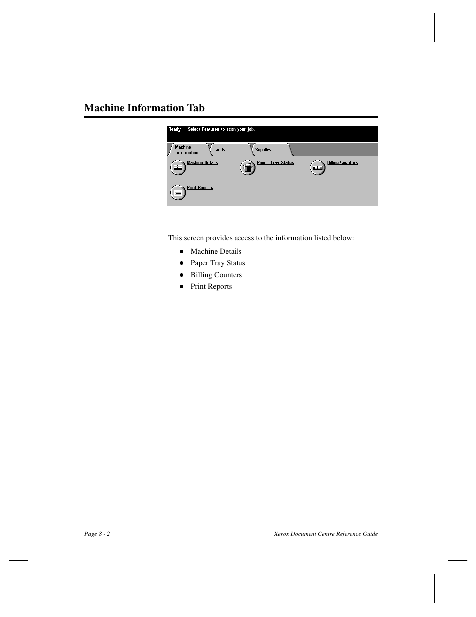 Machine information tab | Xerox 470 User Manual | Page 126 / 326