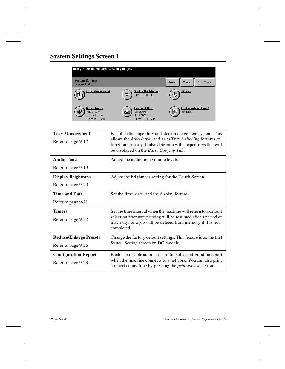 System settings screen 1 | Xerox 470 User Manual | Page 140 / 326