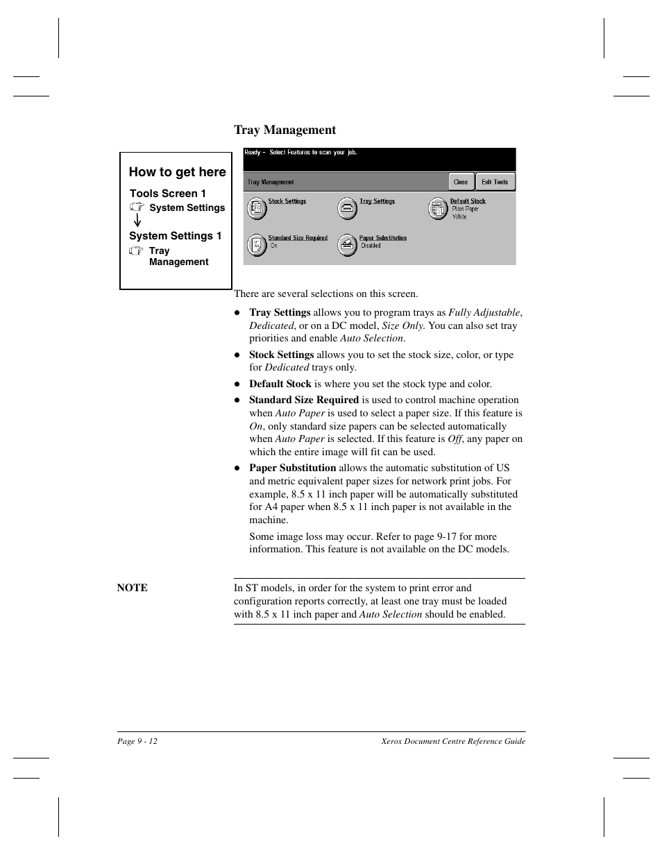 Tray management, How to get here | Xerox 470 User Manual | Page 144 / 326