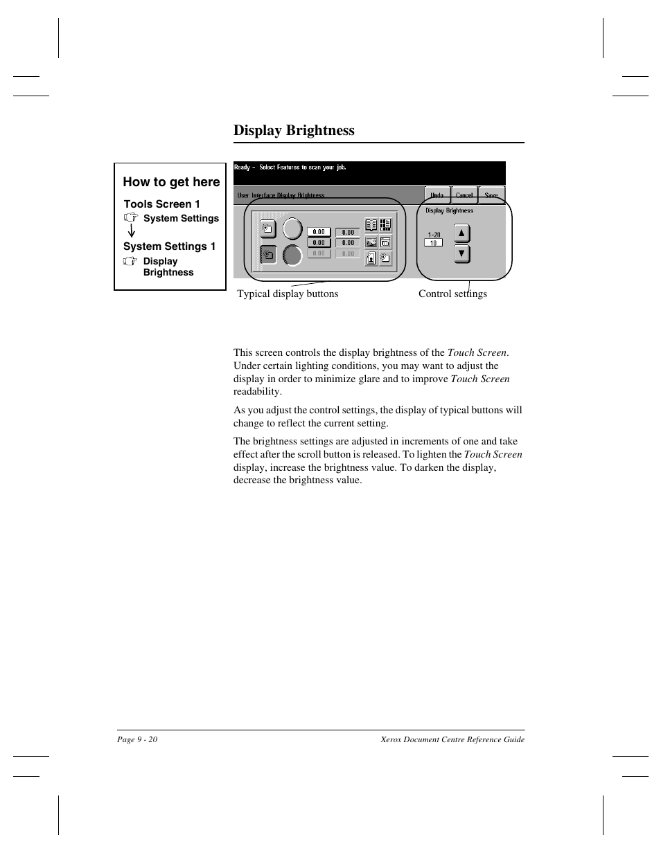 Display brightness | Xerox 470 User Manual | Page 152 / 326