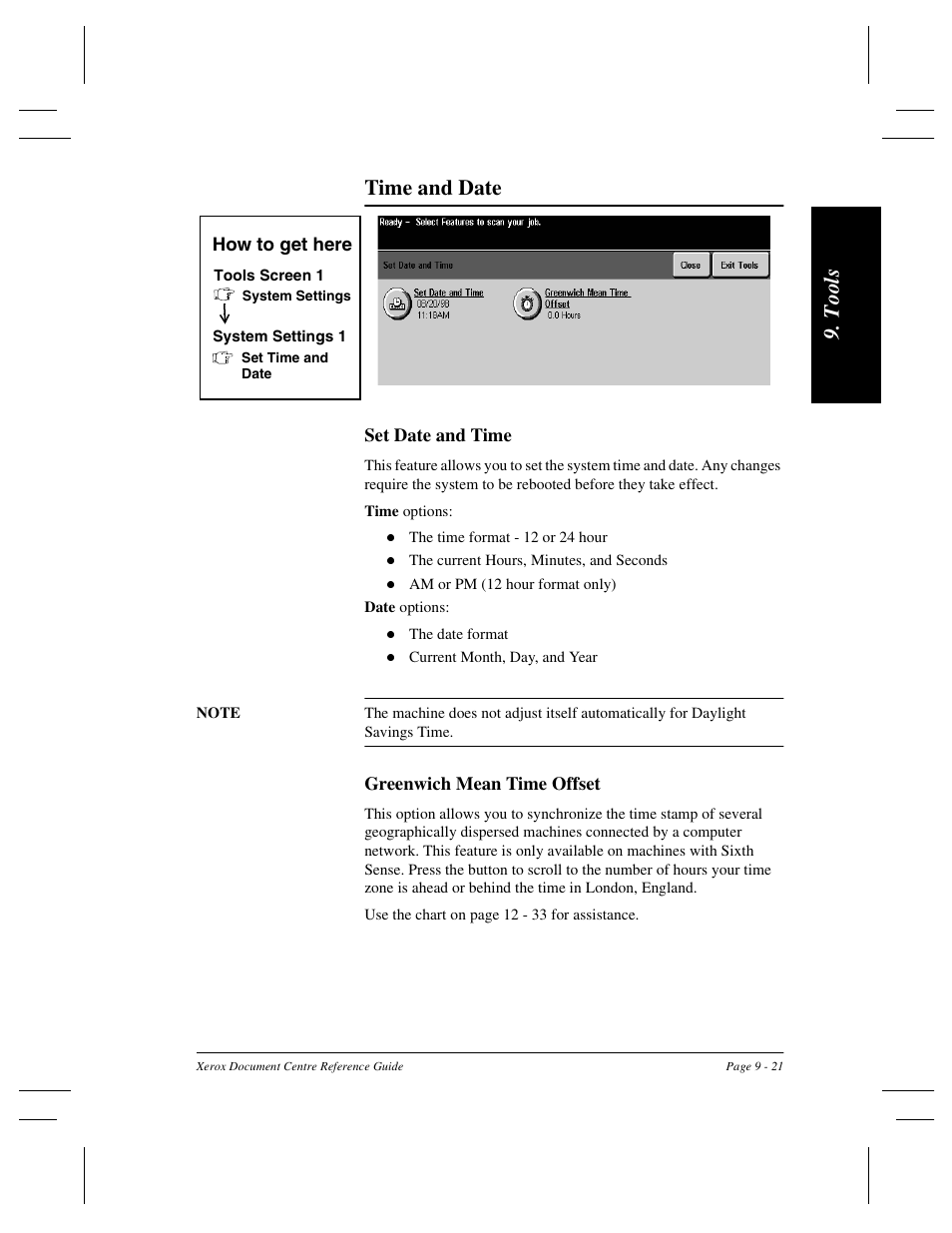 T ool s time and date | Xerox 470 User Manual | Page 153 / 326