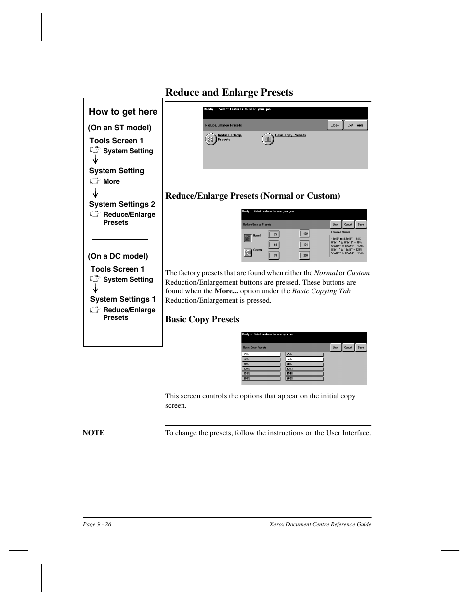 Reduce and enlarge presets | Xerox 470 User Manual | Page 158 / 326