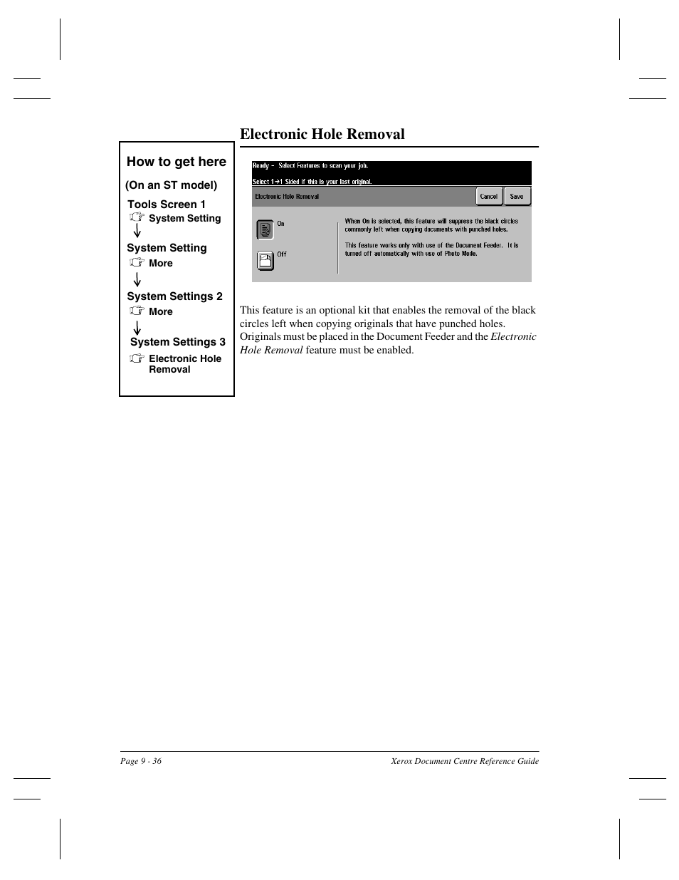 Electronic hole removal | Xerox 470 User Manual | Page 168 / 326