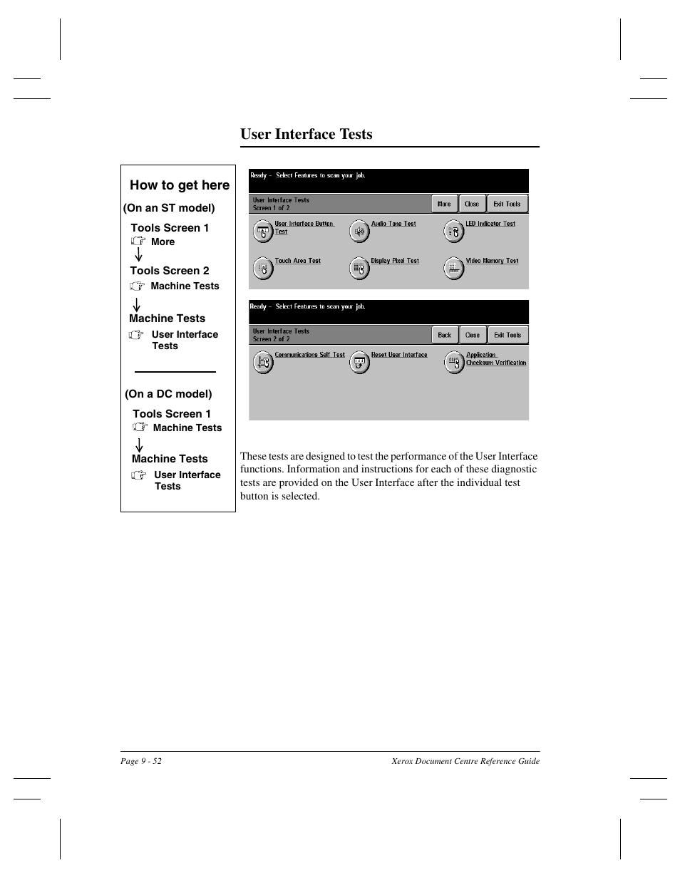 User interface tests | Xerox 470 User Manual | Page 184 / 326