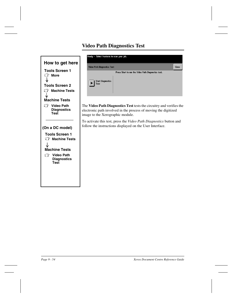 Video path diagnostics test | Xerox 470 User Manual | Page 186 / 326