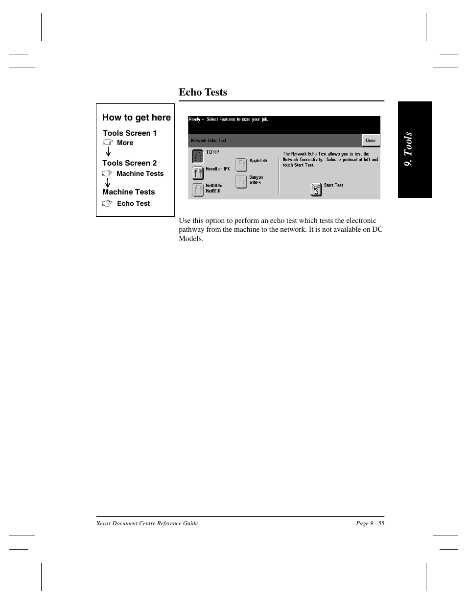 T ool s echo tests | Xerox 470 User Manual | Page 187 / 326