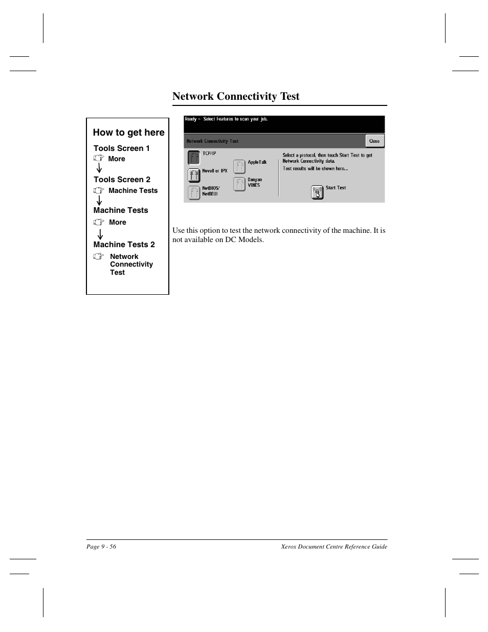 Network connectivity test | Xerox 470 User Manual | Page 188 / 326