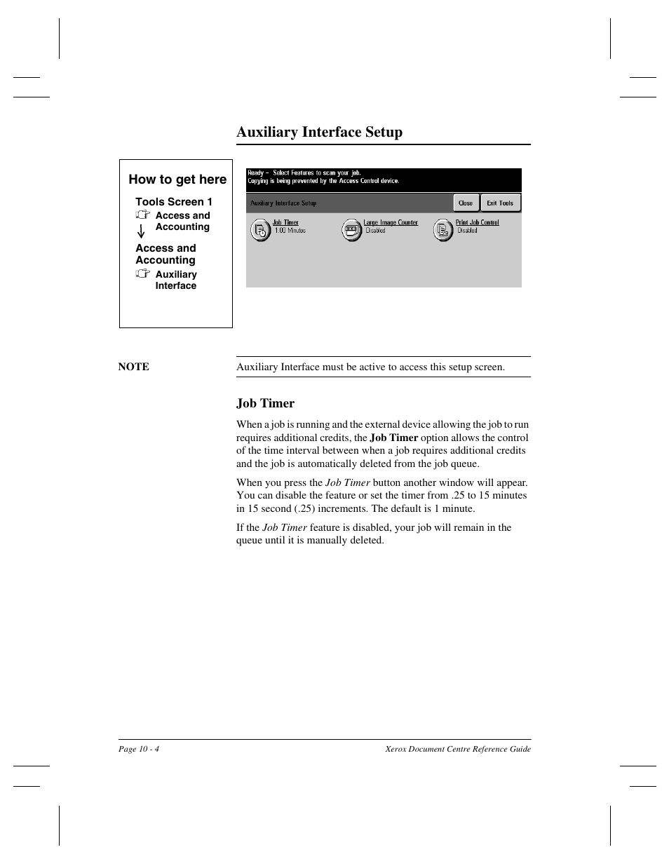 Auxiliary interface setup | Xerox 470 User Manual | Page 194 / 326