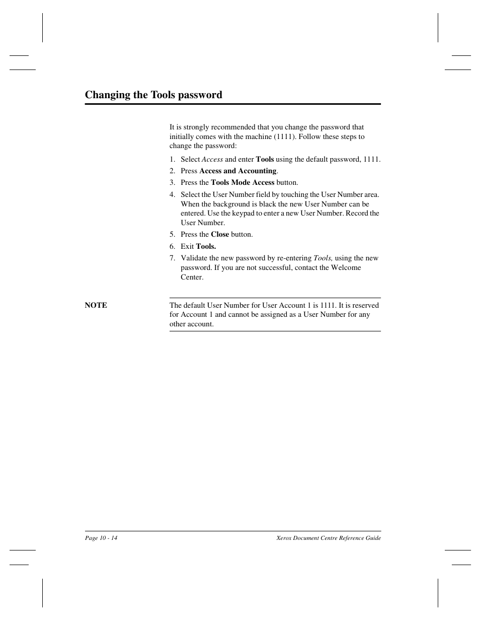 Changing the tools password | Xerox 470 User Manual | Page 204 / 326