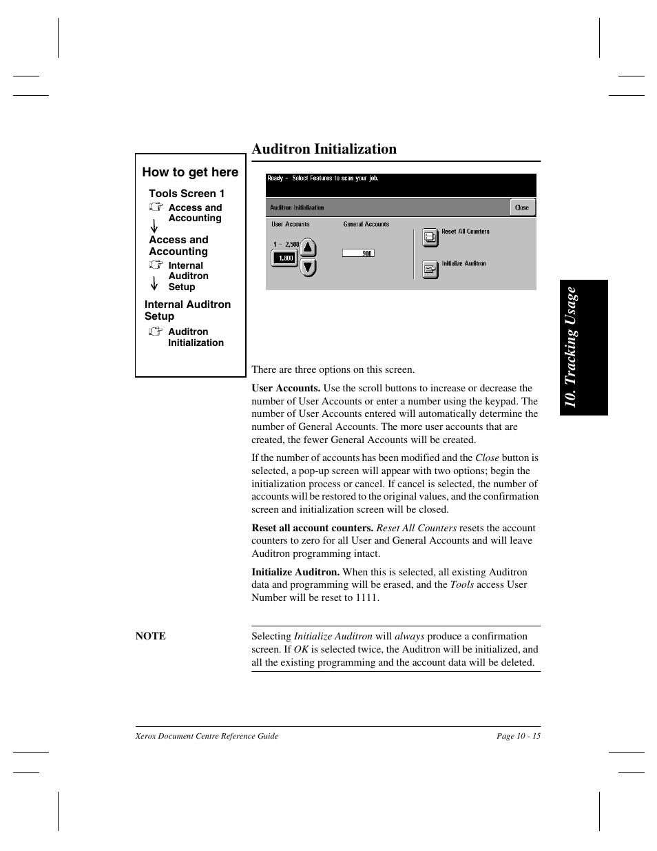 Tra ck ing u sag e auditron initialization | Xerox 470 User Manual | Page 205 / 326