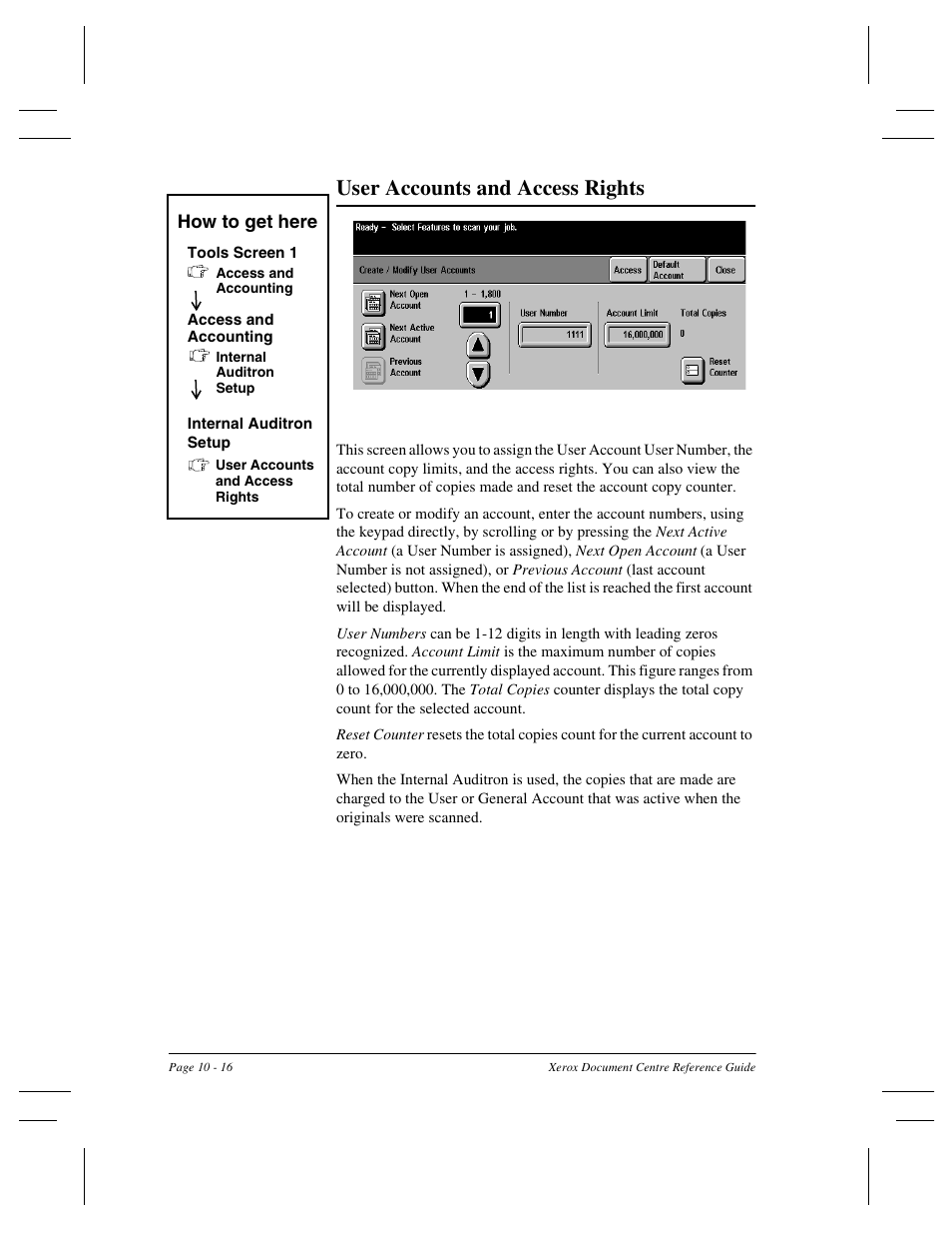 User accounts and access rights | Xerox 470 User Manual | Page 206 / 326