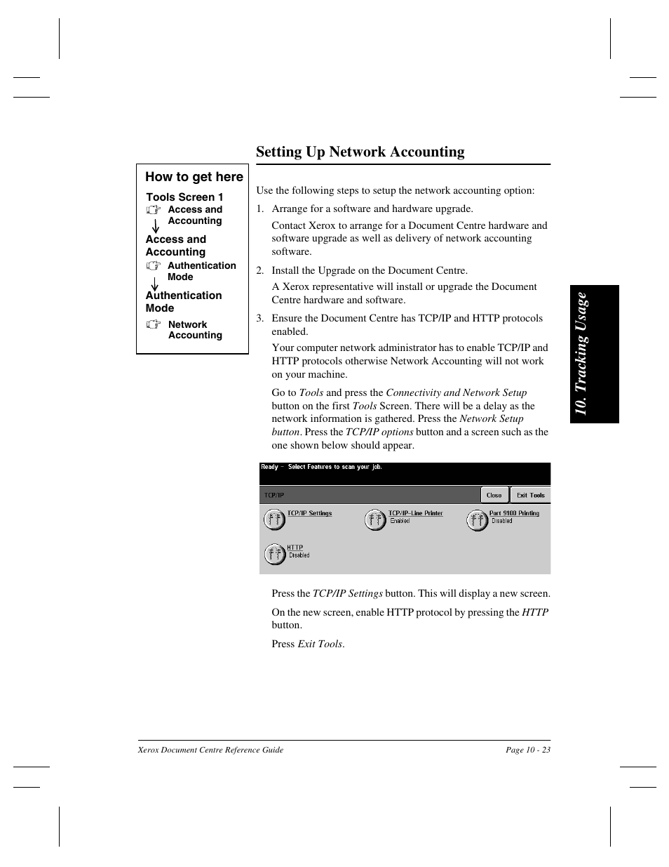 Tra ck ing u sag e setting up network accounting | Xerox 470 User Manual | Page 213 / 326