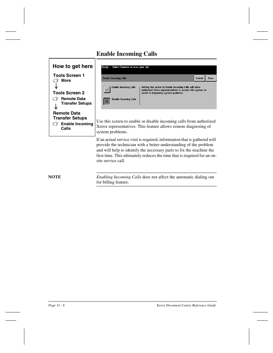 Enable incoming calls | Xerox 470 User Manual | Page 222 / 326