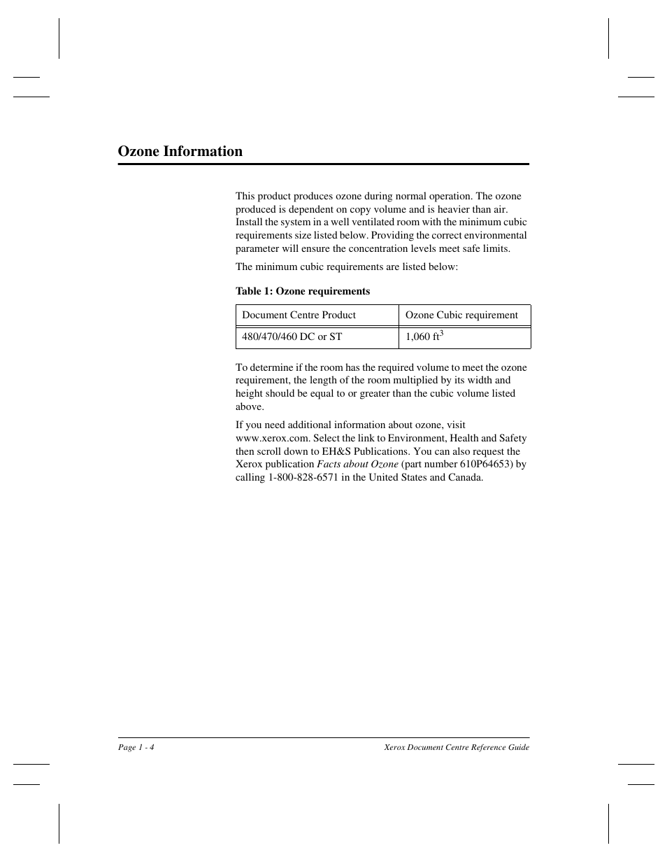 Ozone information | Xerox 470 User Manual | Page 24 / 326