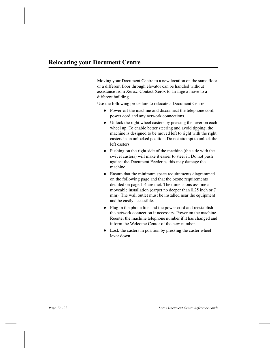 Relocating your document centre | Xerox 470 User Manual | Page 248 / 326