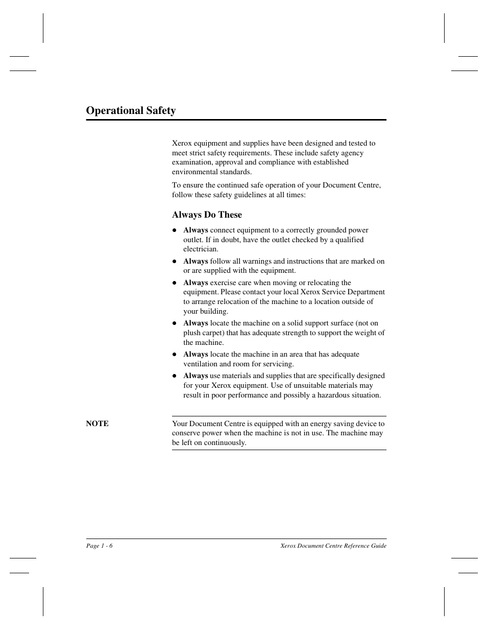 Operational safety, Always do these | Xerox 470 User Manual | Page 26 / 326