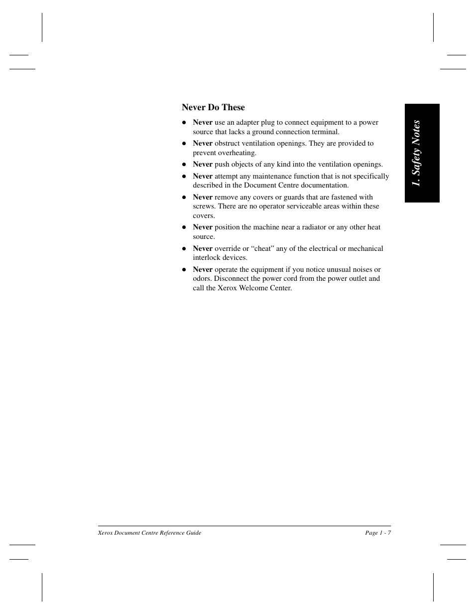 Sa fe ty n o tes 1 . s a fe ty no te s | Xerox 470 User Manual | Page 27 / 326