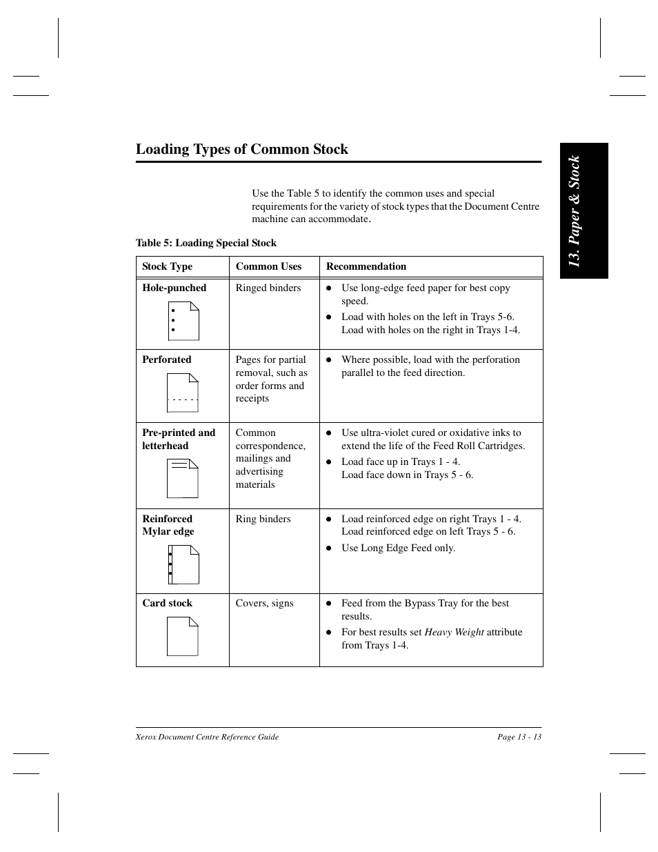 Pa per & sto ck loading types of common stock | Xerox 470 User Manual | Page 275 / 326