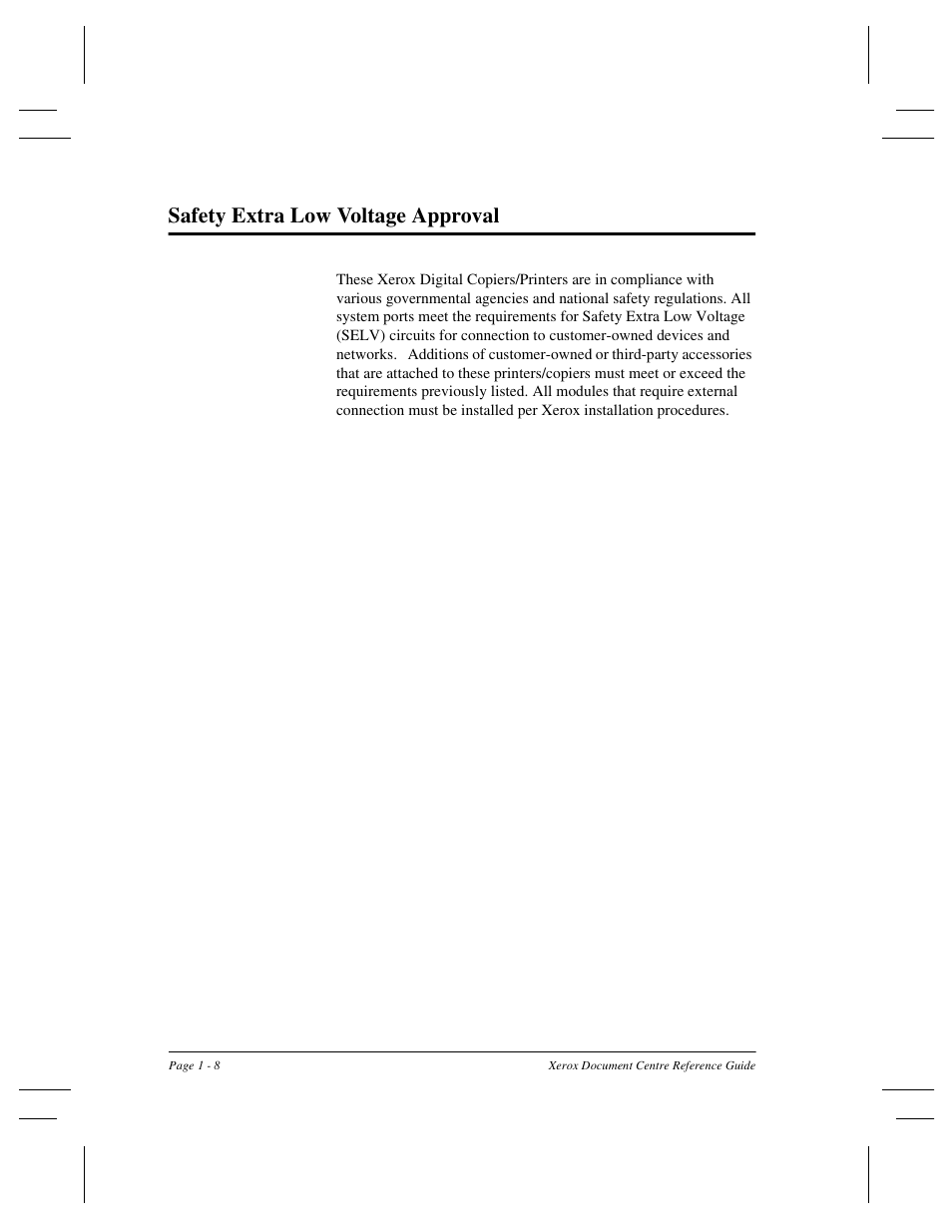 Safety extra low voltage approval | Xerox 470 User Manual | Page 28 / 326