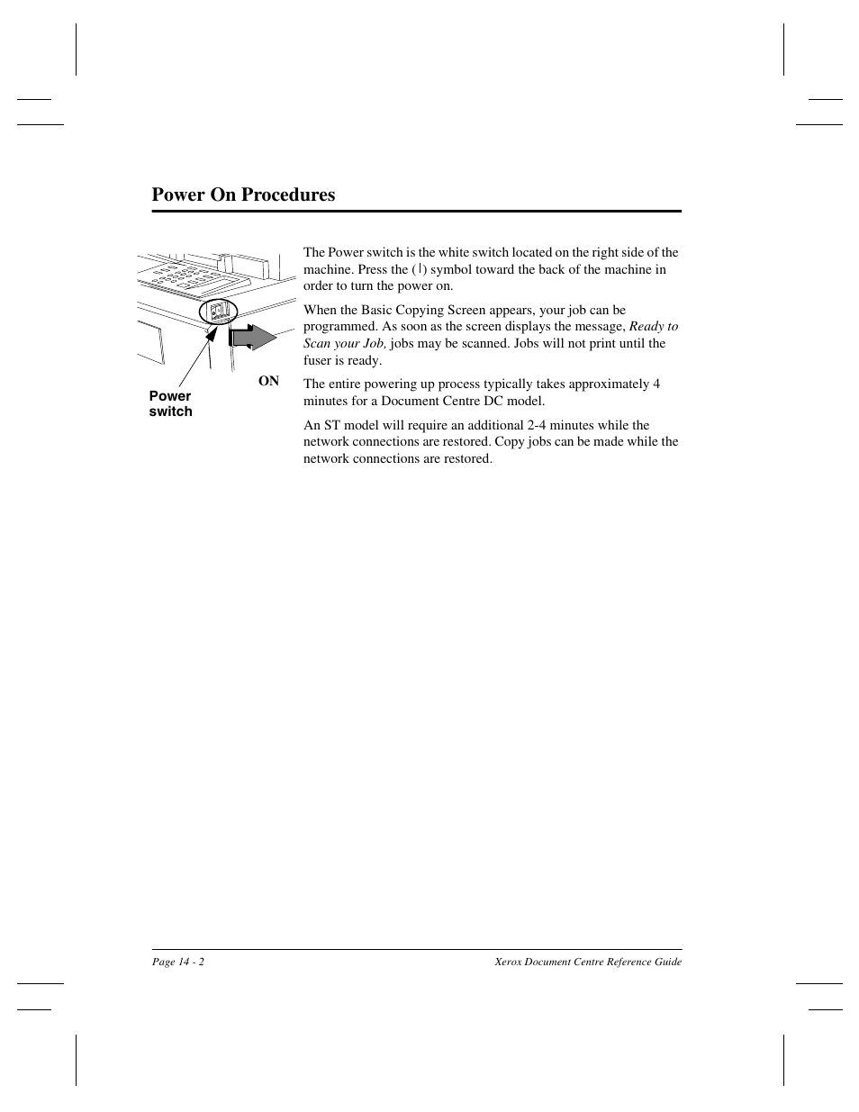 Power on procedures | Xerox 470 User Manual | Page 282 / 326