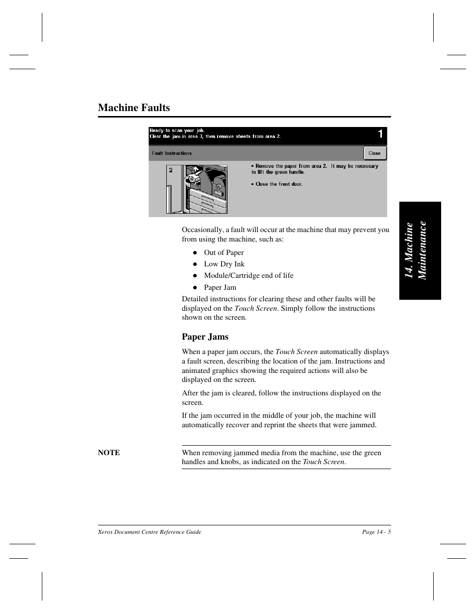 Machi ne mai n te nance machine faults | Xerox 470 User Manual | Page 285 / 326