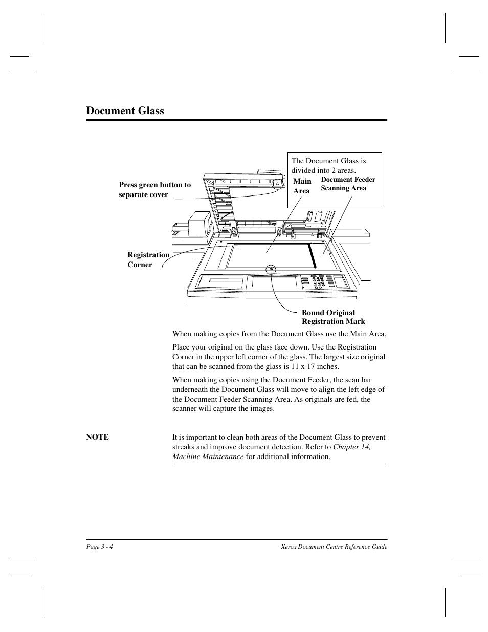 Document glass | Xerox 470 User Manual | Page 38 / 326