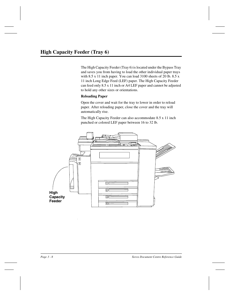 High capacity feeder (tray 6) | Xerox 470 User Manual | Page 42 / 326