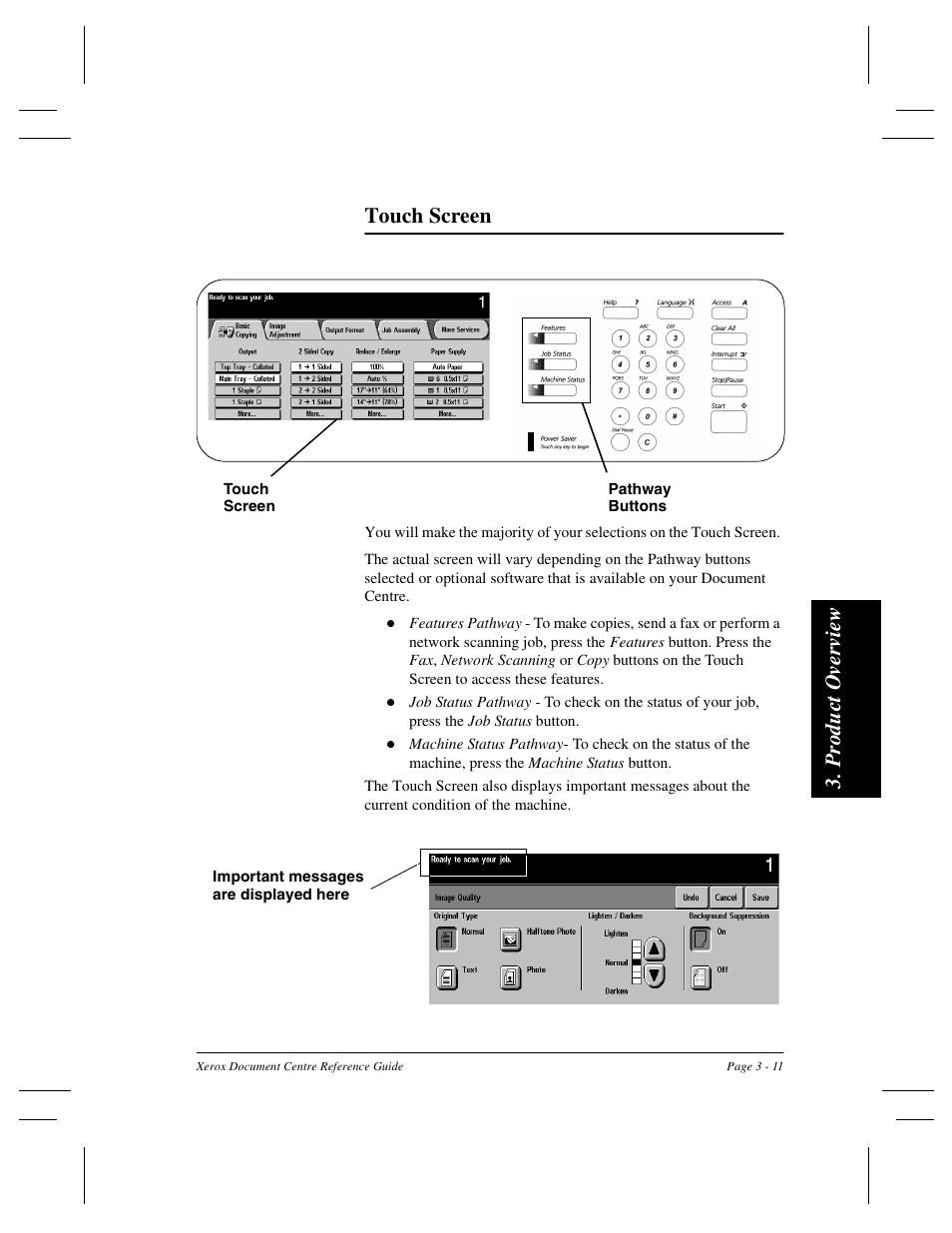 Pr oduc t over vi ew touch screen | Xerox 470 User Manual | Page 45 / 326