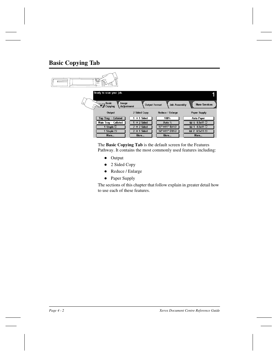 Basic copying tab | Xerox 470 User Manual | Page 50 / 326