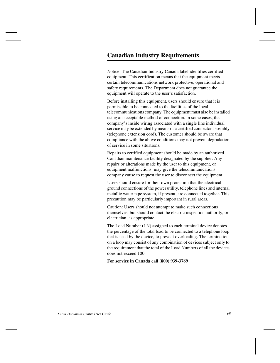 Canadian industry requirements | Xerox 470 User Manual | Page 7 / 326