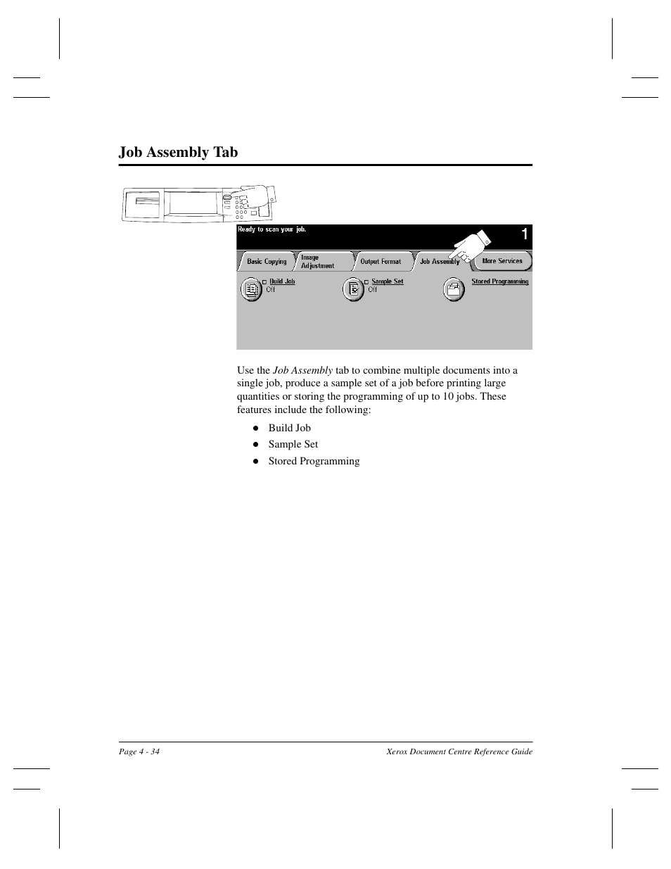 Job assembly tab | Xerox 470 User Manual | Page 82 / 326