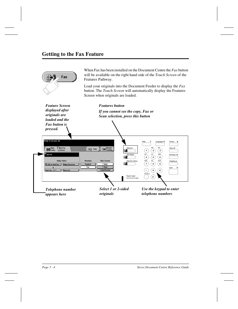 Getting to the fax feature | Xerox 470 User Manual | Page 90 / 326