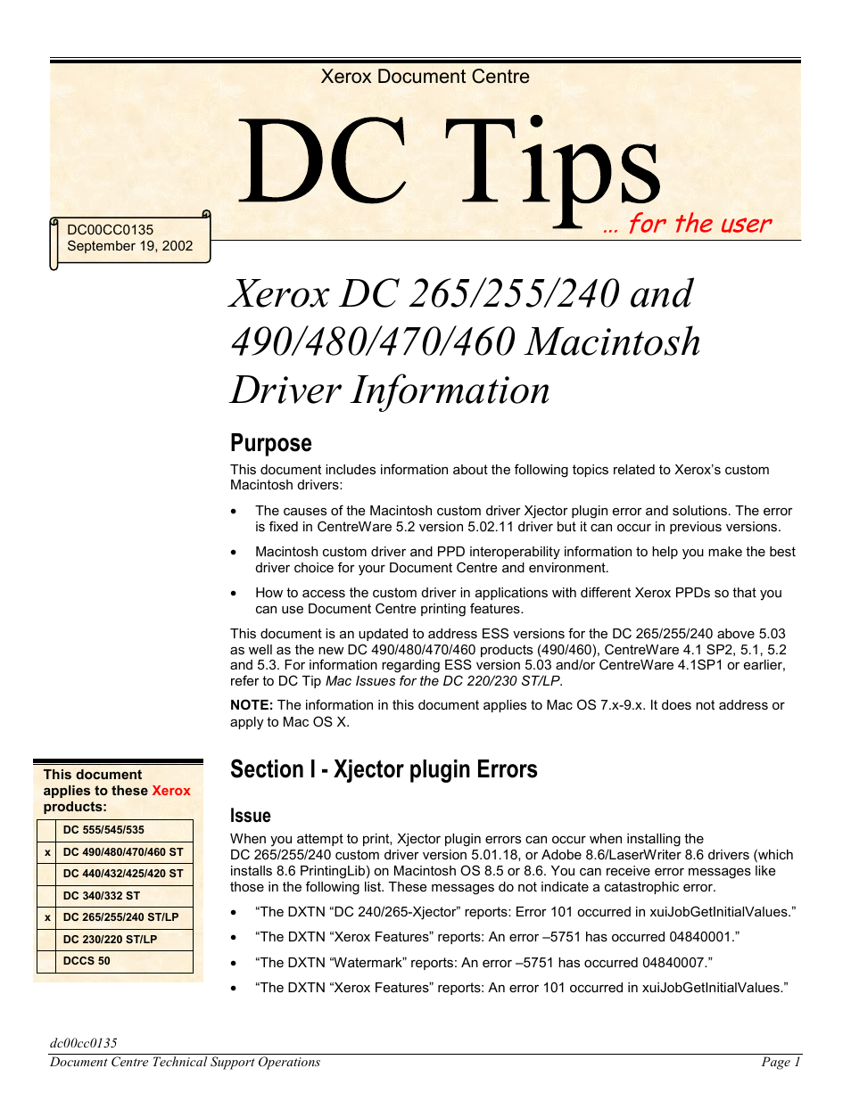 Xerox DC 265/255/240 User Manual | 12 pages