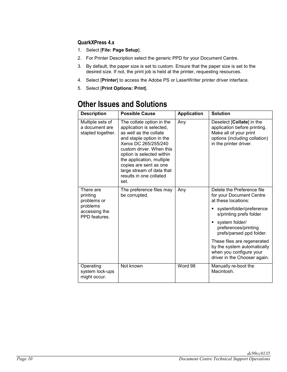 Quarkxpress 4.x, Other issues and solutions | Xerox DC 265/255/240 User Manual | Page 10 / 12