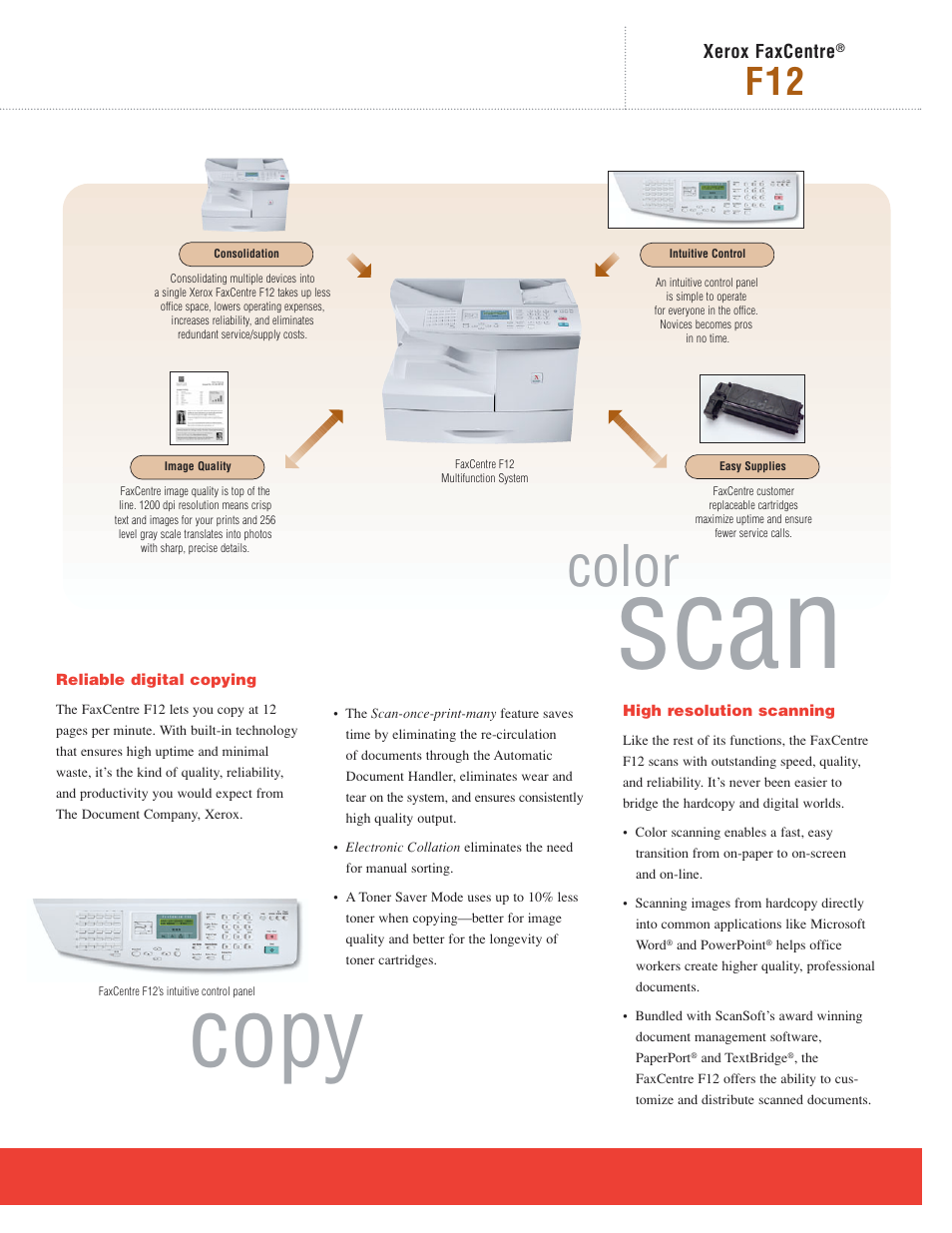 Scan, Copy, Color | Xerox F12 User Manual | Page 3 / 4