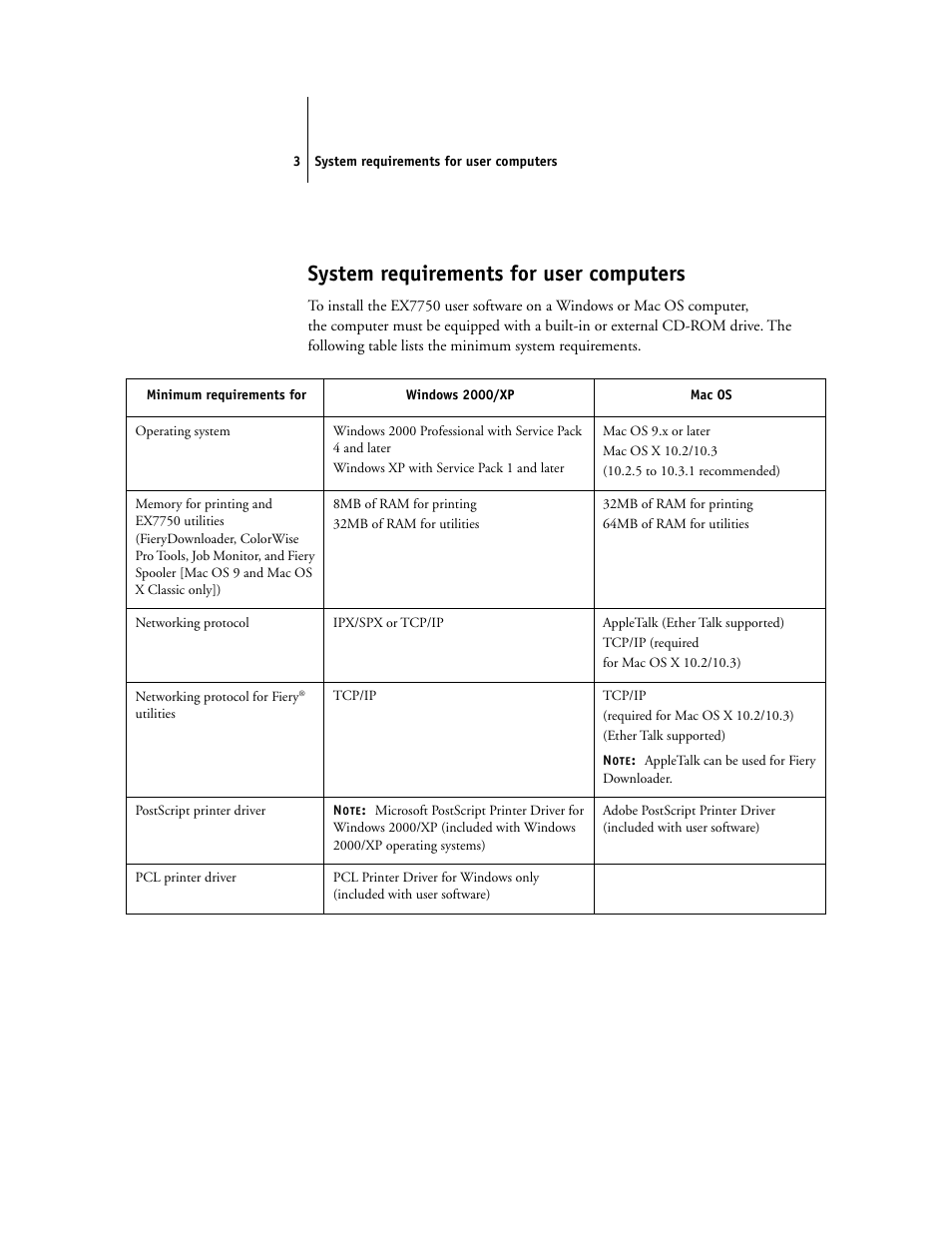 System requirements for user computers | Xerox EX7750 User Manual | Page 11 / 28
